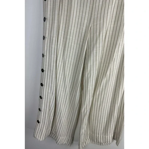 by Anthropologie Buttoned Wide Leg Pants Cream Stripe High Rise Ankle US Size 14 - Picture 5 of 13